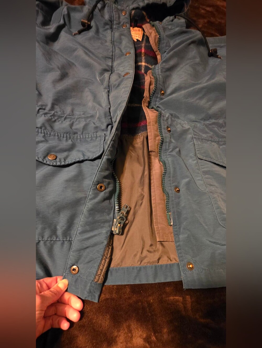 Vintage 80s Woolrich Wool Lined Hooded Mountain Parka Teal Men's L Gorpcore - Picture 5 of 10